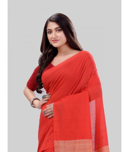 DESH BIDESH Women`s Khadi Cotton Handloom RupSagar Design Saree Without Blouse Piece(Red)